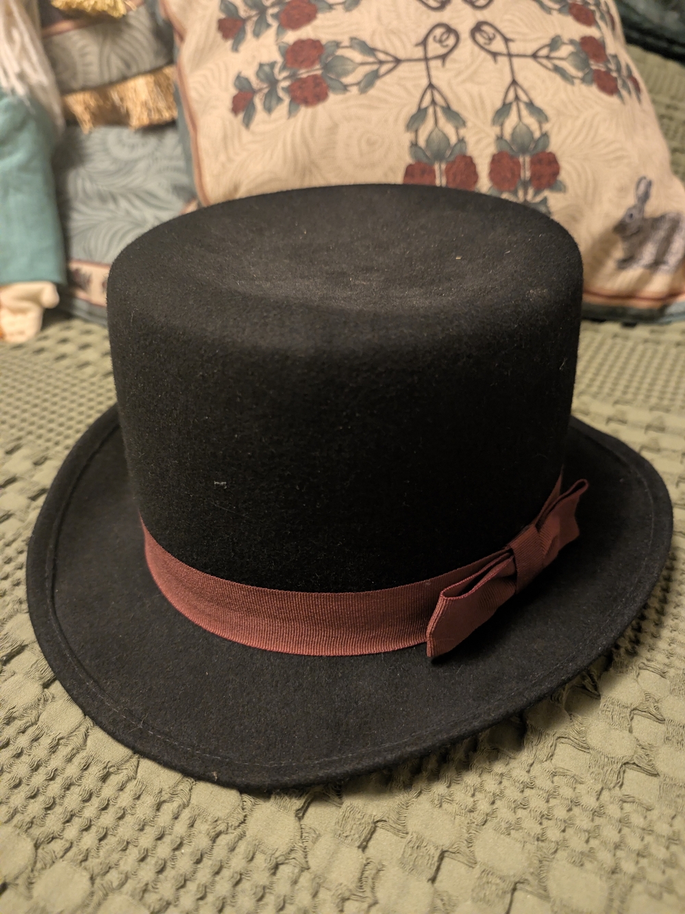 Classic Black Wool Top Hat with Brown Band